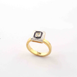 1 Pc  Rosecut Diamond Designer Square Shape Ring - 925 Sterling Vermeil - Polki Ring Rd146