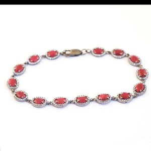 1 Pc Ruby With Rhine Stone Designer Oval Bracelet - 925 Sterling Silver -   CZ Bracelet With Lock  Bracelet Size: 8.5 Inches BD334