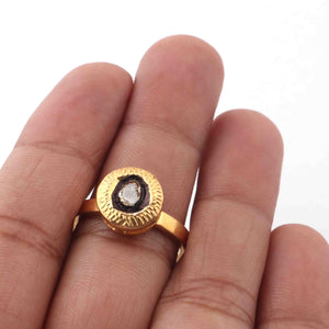 1 Pc  Rosecut Diamond Designer Round Shape Ring - 925 Sterling Vermeil - Polki Ring Rd150