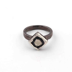 1 Pc  Rosecut Diamond Designer Square Shape Ring - Oxidized Silver  - Polki Ring Rd141