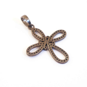 1 Pc Antique Finish Pave Diamond Flower Cross Pendant - 925 Sterling Silver- Necklace Pendant 42mmx33mm PD372
