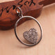1 Pc  Pave Diamond Round With Heart Pendant - 925 Sterling Silver -Diamond Pendant 28mmx24mm PD1816