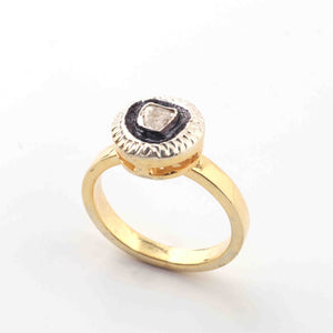 1 Pc  Rosecut Diamond Designer Round Shape Ring - 925 Sterling Vermeil - Polki Ring Rd145