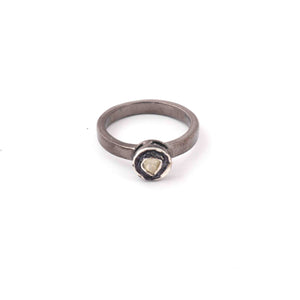 1 Pc  Rosecut Diamond Designer Round Shape Ring - Oxidized Silver  - Polki Ring Rd148