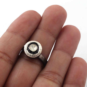 1 Pc  Rosecut Diamond Designer Round Shape Ring - Oxidized Silver  - Polki Ring Rd120