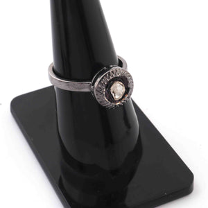 1 Pc  Rosecut Diamond Designer Round Shape Ring - Oxidized Silver  - Polki Ring Rd165