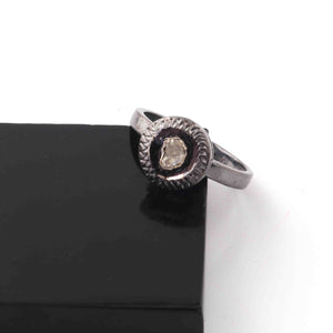 1 Pc  Rosecut Diamond Designer Round Shape Ring - Oxidized Silver  - Polki Ring Rd165
