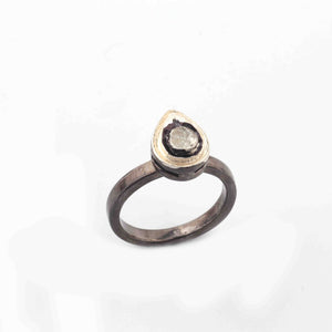1 Pc  Rosecut Diamond Designer Pear Shape Ring - Oxidized Silver  - Polki Ring Rd145