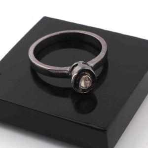 1 Pc  Rosecut Diamond Designer Round Shape Ring - Oxidized Silver  - Polki Ring Rd143