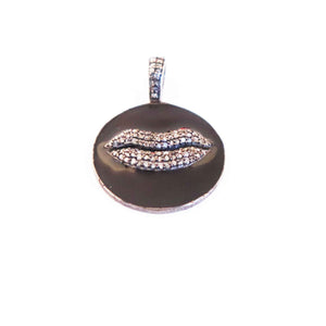 1 Pc Pave Diamond Small Bakelite Lips With Round Shape Pendant Over 925 Sterling Silver - Lips Pendant 28mmx29mm PD419