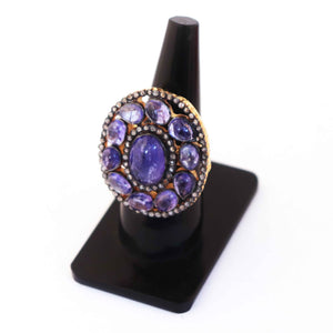 1 PC Beautiful Pave Diamond Ring With Tanzanite Gemstone Ring - 925 Sterling Silver - Designer Ring- Oval Shape- Ring Size :7 RD201