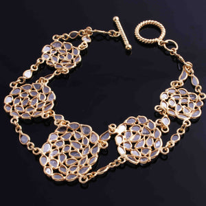 1 Pc Excellent Designer Pave Diamond With Rose Cut Diamonds Bracelet - 925 Sterling Vermeil - Polki Bracelet Size: 7.5 Inches   BD203