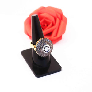 1 PC Beautiful Pave Diamond Ring Center in Rose Cut Diamond - 925 Sterling Vermeil- Flower Polki Ring Size-8.5 Rd231