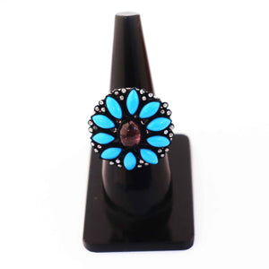 1 PC Beautiful Pave Diamond Turquoise Ring Center In Ruby - 925 Sterling Silver - Gemstone Ring Size -7 RD077