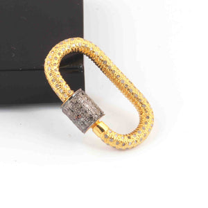 1 Pc Pave Diamond Rounded Rectangle Lock- 925 Sterling Silver- Yellow Gold - Diamond Lock with Screw On Mechanism  PD1633