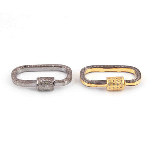 1 Pc Pave Diamond Rounded Rectangle Lock- 925 Sterling Vermeil- Diamond Lock with Screw On Mechanism 23mmx13mm PD1799