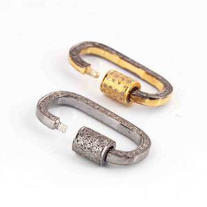 1 Pc Pave Diamond Rounded Rectangle Lock- 925 Sterling Vermeil- Diamond Lock with Screw On Mechanism 23mmx13mm PD1799