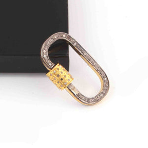 1 Pc Pave Diamond Rounded Rectangle Lock- 925 Sterling Vermeil- Diamond Lock with Screw On Mechanism 23mmx13mm PD1799