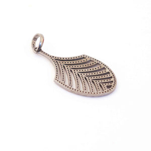 1 Pc Antique Finish Pave Diamond Designer Leaf Pendant - 925 Sterling Silver- Necklace Pendant 49mmx26mm PD1497