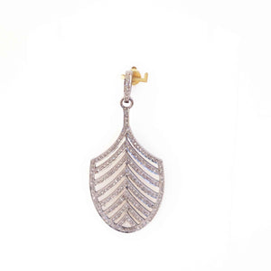 1 Pc Antique Finish Pave Diamond Designer Leaf Pendant - 925 Sterling Silver- Necklace Pendant 49mmx26mm PD1497