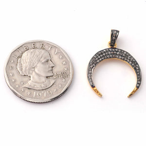 1 Pc Pave Diamond Moon Pendant - 925 Sterling Silver & Vermeil , Yellow Gold Vermeil  24mmX22mm PD139