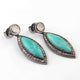 1 Pair Genuine Pave Diamond Turquoise With Rose Cut Earring - Diamond Earrings - 925 Sterling Silver 39mmx15mm ED323