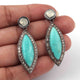 1 Pair Genuine Pave Diamond Turquoise With Rose Cut Earring - Diamond Earrings - 925 Sterling Silver 39mmx15mm ED323