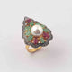 1 PC Beautiful Pave Diamond Center In Pearl Ring -Emerald & Ruby Ring - 925 Sterling Vermeil- Gemstone Ring Size-6.75 RD244