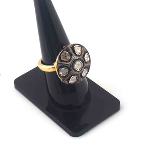 1 PC Beautiful Rose Cut Diamond Designer Round Ring - 925 Sterling Vermeil- Polki Ring Rd007