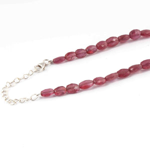 Natural Ruby Oval Beaded Necklace - Necklace With Lock - Long Knotted Beads Necklace -Single Wrap Necklace - Gemstone Necklace (Without Pendant) BN068