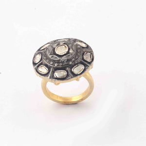 1 PC Beautiful Pave Diamond With Rose Cut Diamond Round Ring - 925 Sterling Vermeil- Polki Ring Rd010