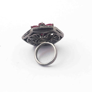 1 PC Beautiful Pave Diamond Ruby With Rose Cut Diamond Ring - 925 Sterling Silver - Polki Ring Size-7 Rd085