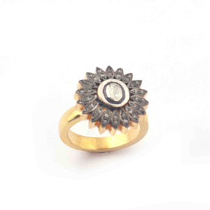 1 PC Pave Diamond Finest Quality Rose Cut Diamond Ring - 925 Sterling Vermeil -Oval Polki Flower Ring RD402