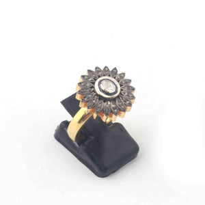 1 PC Pave Diamond Finest Quality Rose Cut Diamond Ring - 925 Sterling Vermeil -Oval Polki Flower Ring RD402
