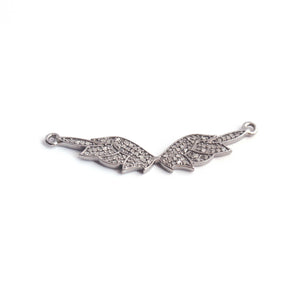 1 PC  Pave Diamond Wings Charm Over 925 sterling Silver Double Bail Pendant - 37mmx7mm PD132
