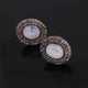 1 Pair Antique Finish Pave Diamond Rainbow Moonstone Designer Oval Stud Earring with Back Stopper - 925 Sterling Silver - 15mmx13mm ED466