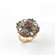 1 PC Pave Diamond With Rose Cut Diamond Ring -Emerald & Ruby Ring - 925 Sterling Vermeil- Gemstone Ring Size-8.75 RD254