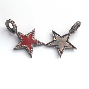 1 Pc Pave Diamond Red Bakelite Star 925 Sterling Silver Pendant Enamel Diamond  - 21mmx18mm PD126
