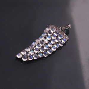 1 Pc Pave Diamond Horn Charm With Flash Rainbow Moonstone 925 Sterling Silver Pendant 6mmx2mm-38mmx17mm  PD136
