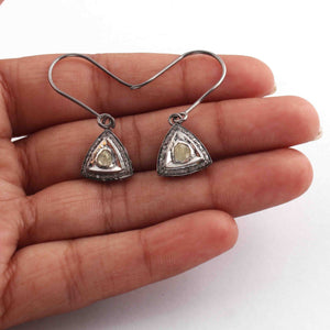 1 Pair Pave Diamond with Rose Cut Diamond Trillion Shape Earrings - 925 Sterling Silver - Vermeil - Polki Earrings 15mmx12mm ED319