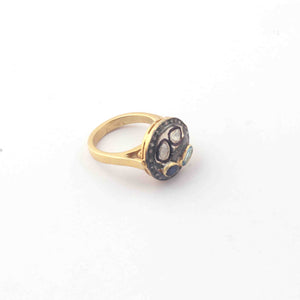1 PC Beautiful Pave Diamond With Rose Cut Diamond Ring -Aquamarine & Blue Sapphire Ring - 925 Sterling Vermeil- Gemstone Ring Size-8 RD134