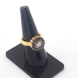 1 PC Pave Diamond Finest Quality Rose Cut Diamond Ring - 925 Sterling Vermeil -Flower Polki Ring Size 7.5 RD410