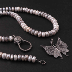 Grey Moonstone Beaded Necklace - Necklace With Lobster - Long Knotted Beads Necklace -Single Wrap Necklace - Gemstone Necklace (Without Pendant) BN022