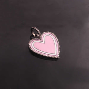 1 Pc Pave Diamond Pendant, 925 Sterling Silver , Bakelite Heart Charm, Enamel Heart Pendant 27mmx25mm PD1950