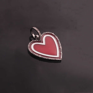 1 Pc Pave Diamond Pendant, 925 Sterling Silver , Bakelite Heart Charm, Enamel Heart Pendant 27mmx25mm PD1950