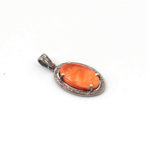 1 Pc Antique Finish Pave Diamond Oyster Shell  Oval Shape Pendant - Oxidized Sterling Silver - Necklace Pendant PD1893