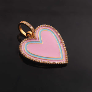 1 Pc Pave Diamond Pendant, Yellow Gold , Bakelite Heart Charm, Enamel Heart Pendant 27mmx25mm PD1951