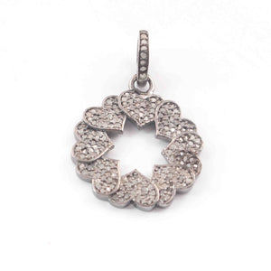 1 Pc Pave Diamond Round With Heart Pendant - 925 Sterling Silver - 27mmx18mm PD1022