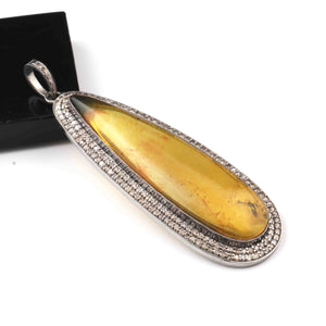 1 Pc Double Cut Diamond  Amber Pear Pendant Over 925 Sterling Silver - Gemstone Pendant 67mmx24mm PD1920