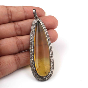1 Pc Double Cut Diamond  Amber Pear Pendant Over 925 Sterling Silver - Gemstone Pendant 67mmx24mm PD1920